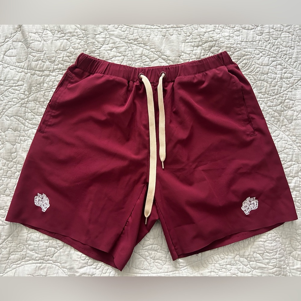 Darc Sport Maroon Athletic Shorts with Cream Drawstring
